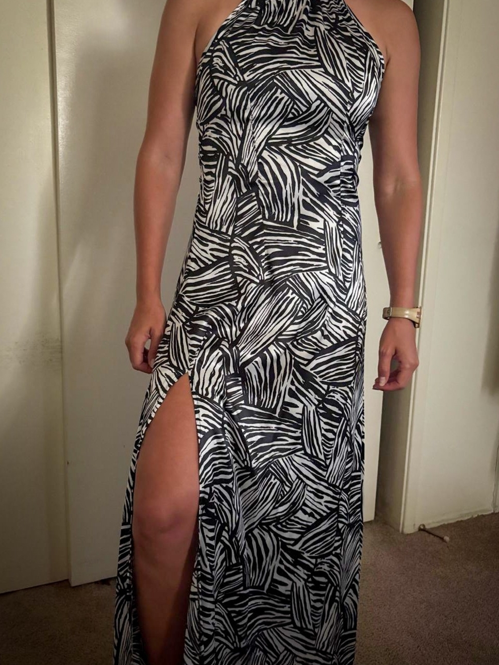 Black and White Maxi Halter Dress